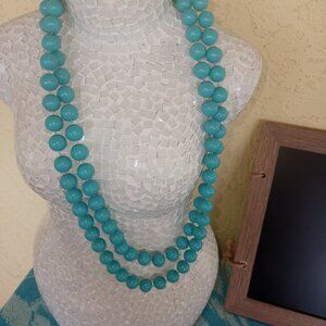 aqua beaded single strand necklace